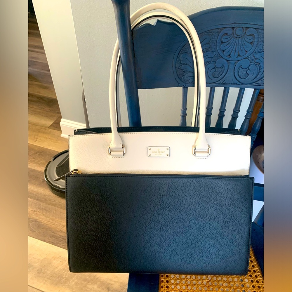 EUC Kate Spade Grove Street Maeve Black Cream Tote Laptop Bag